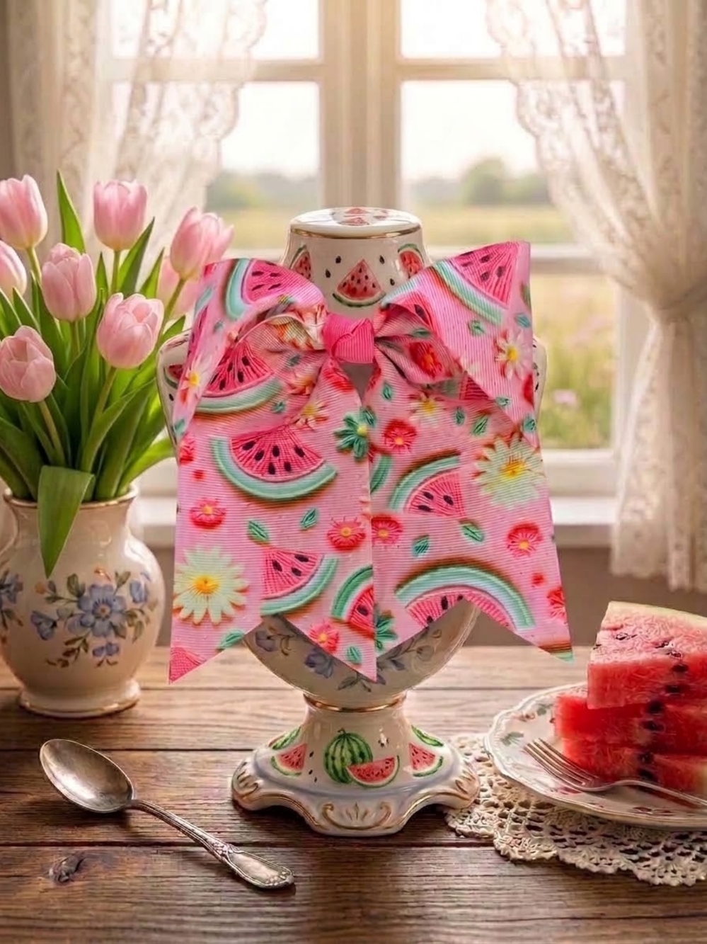 Large Pink Watermelon Themed Fruit Hairbow